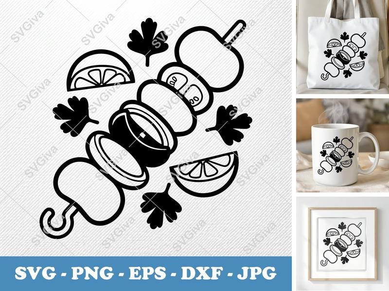 Kabobs with Garnish SVG PNG DXF EPS | Cricut Silhouette Cut File Food BBQ Grill