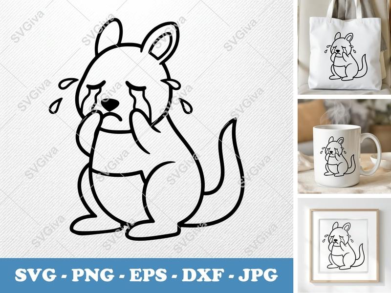 Kangaroo Crying SVG | Friendly Bean-Shaped Cut File | PNG DXF EPS | Cricut Silhouette Ready