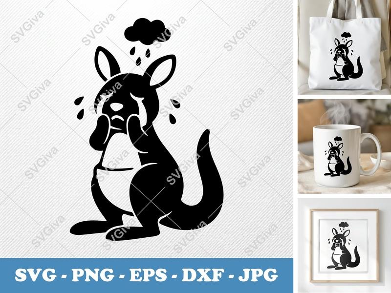 Kangaroo Crying SVG | Puffy Soft Forms Cut File | PNG DXF EPS for Cricut Silhouette