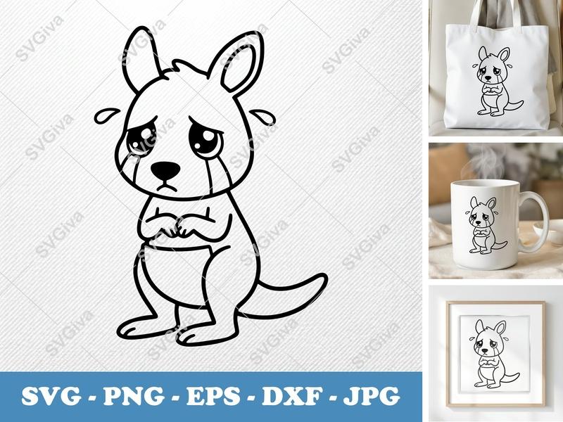Kangaroo Crying SVG, Sad Joey Cut File, Modern Design PNG EPS DXF for Cricut & Silhouette, Digital Download