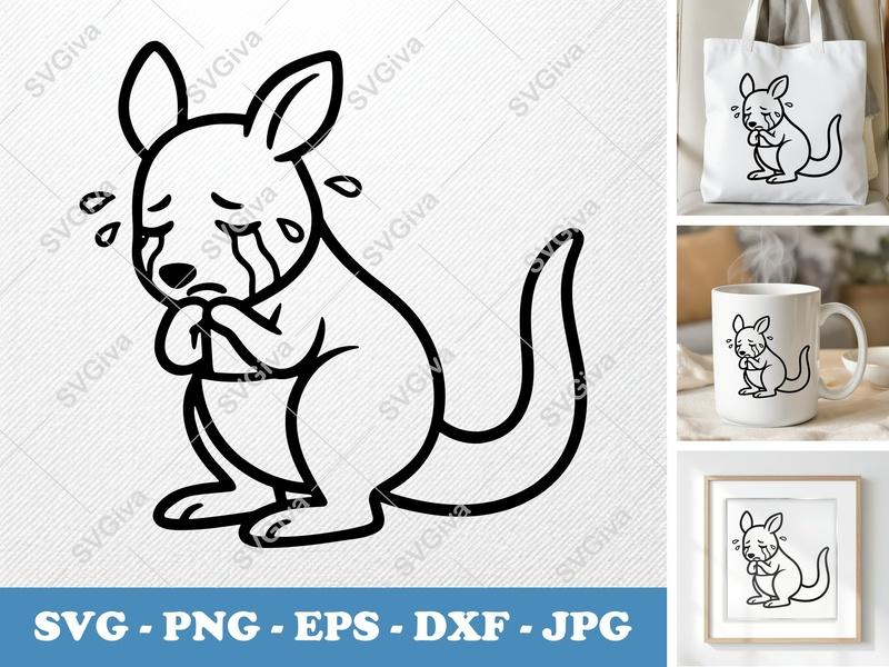 Kangaroo Crying SVG, Sad Kangaroo Cut File, Modern Clean Design PNG EPS DXF for Cricut & Silhouette
