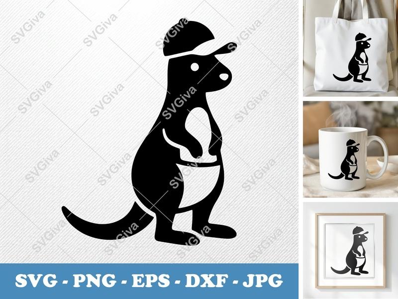 Kangaroo in a Cap SVG | Puffy Soft Shapes | SVG PNG DXF EPS | Cricut Silhouette File