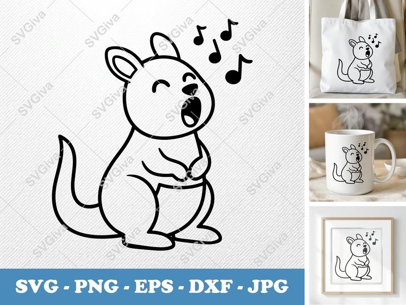 Kangaroo Singing SVG, Friendly Bean-Shaped Design | PNG, DXF, EPS | Cricut & Silhouette Cut File