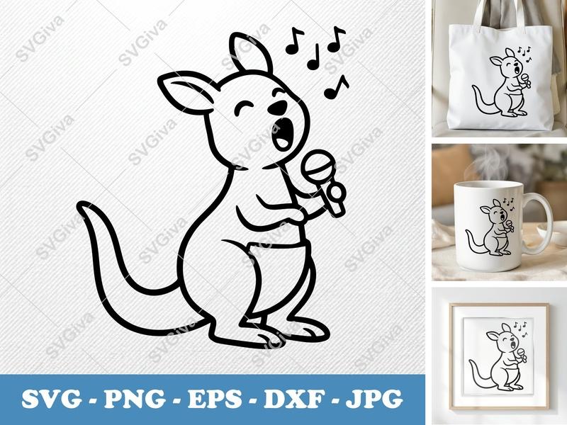 Kangaroo Singing SVG, Modern Design PNG EPS DXF | Music Notes Cut File for Cricut & Silhouette, Animal Clipart Vector