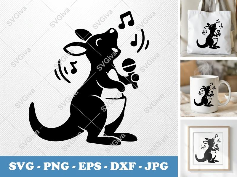 Kangaroo Singing SVG | Plush Puffy Look, No Sharp Corners | PNG DXF EPS Cricut Silhouette File