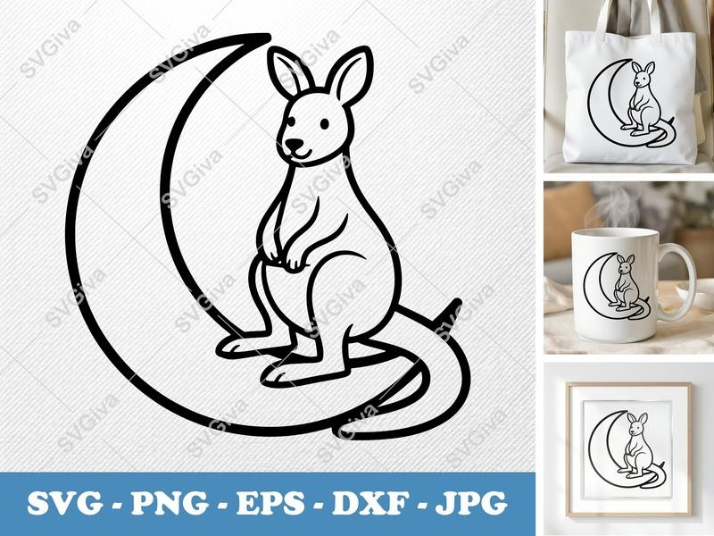 Kangaroo Sitting on Moon SVG | Friendly Bean-Shaped Cut File | Rounded Body, PNG, DXF, EPS for Cricut & Silhouette