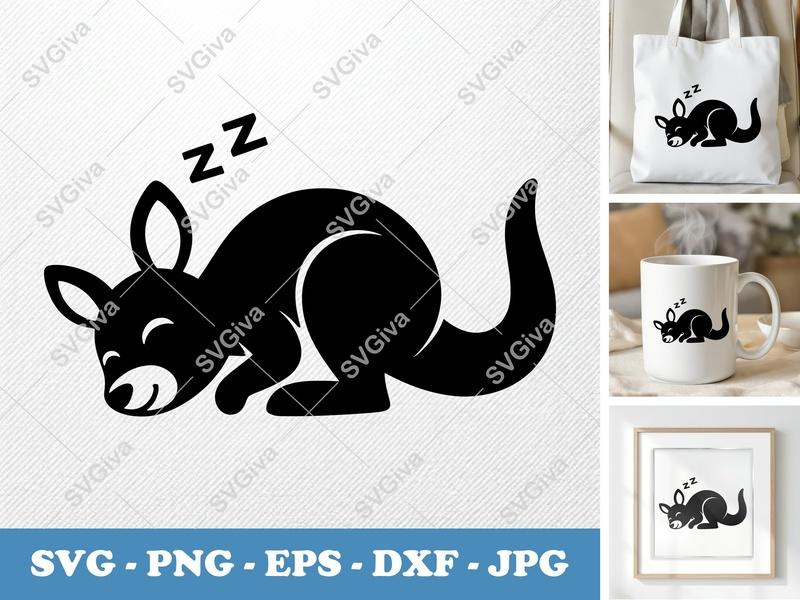 Kangaroo Sleeping SVG, Cute Animal PNG, EPS, DXF | Modern Clean Design for Cricut & Silhouette Cut File