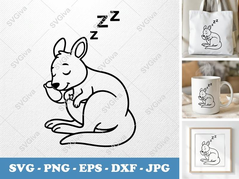 Kangaroo Sleeping SVG | Friendly Rounded Bean-shaped Animal Cut File | PNG DXF EPS for Cricut Silhouette