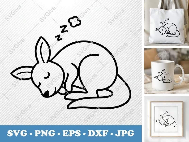 Kangaroo Sleeping SVG, Modern Clean Design, Zzz Outline PNG EPS DXF | Cricut & Silhouette Cut File, Cute Animal Vector