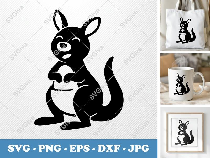Kangaroo Smiling Happily SVG | Puffy Soft Shapes Cut File | PNG DXF EPS | Cricut Silhouette Design | Animal Cartoon Vector