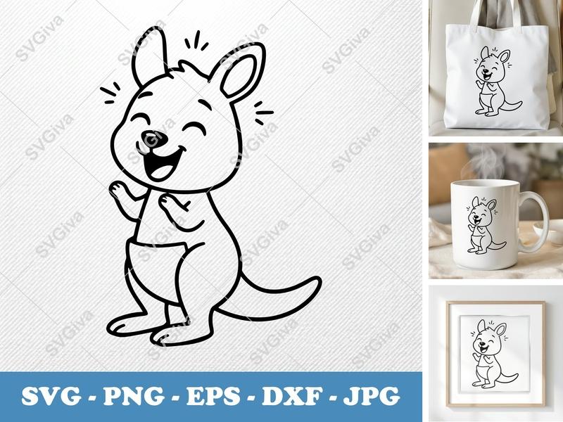 Kangaroo Smiling Happily SVG | Rounded Friendly Bean-Shaped Cut File | PNG DXF EPS for Cricut Silhouette