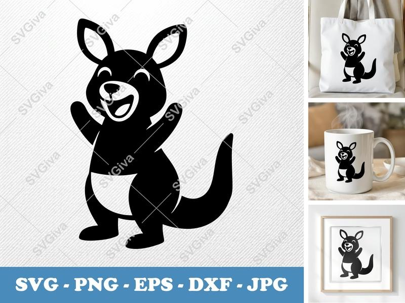 Kangaroo SVG | Happy Joey | Modern Clean Design | PNG, EPS, DXF for Cricut & Silhouette Cut Files