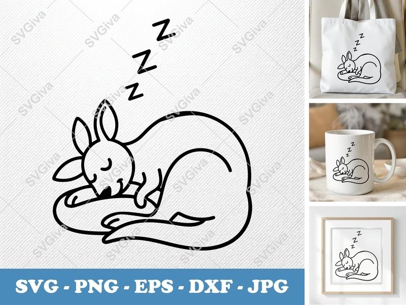 Kangaroo SVG Sleeping | Cute Baby Joey Animal Cut File | PNG EPS DXF for Cricut Silhouette | Modern Minimalist Design