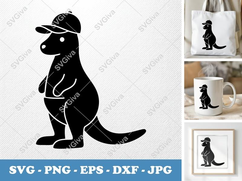Kangaroo SVG with Baseball Cap | Modern Clean Design Cut File | PNG, EPS, DXF for Cricut & Silhouette
