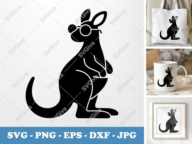 Kangaroo with Glasses SVG | Modern Clean Design, Digital Download PNG EPS DXF for Cricut & Silhouette