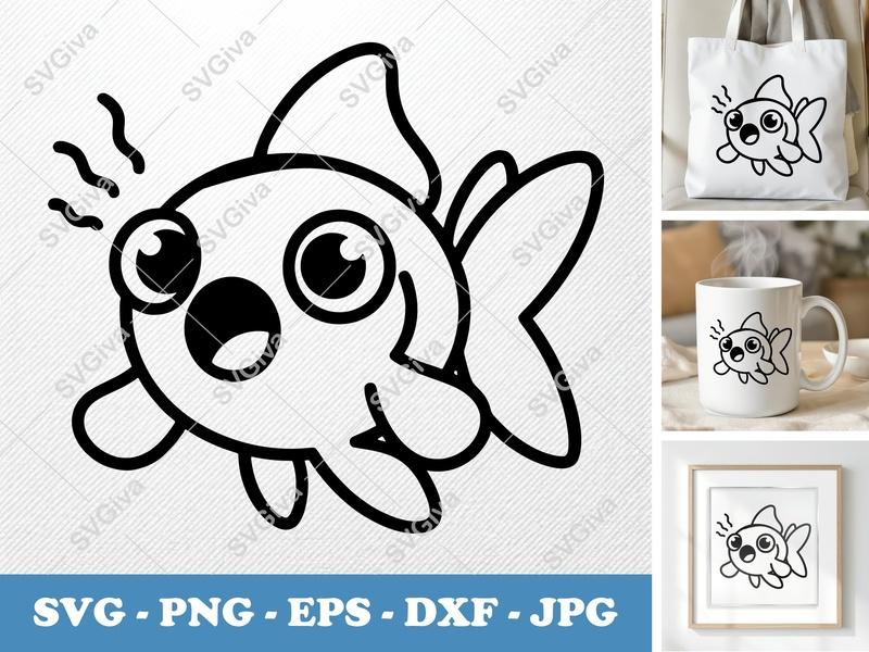 Kawaii Goldfish Singer SVG | Cute Fish Cut File for Cricut & Silhouette | PNG, DXF, EPS