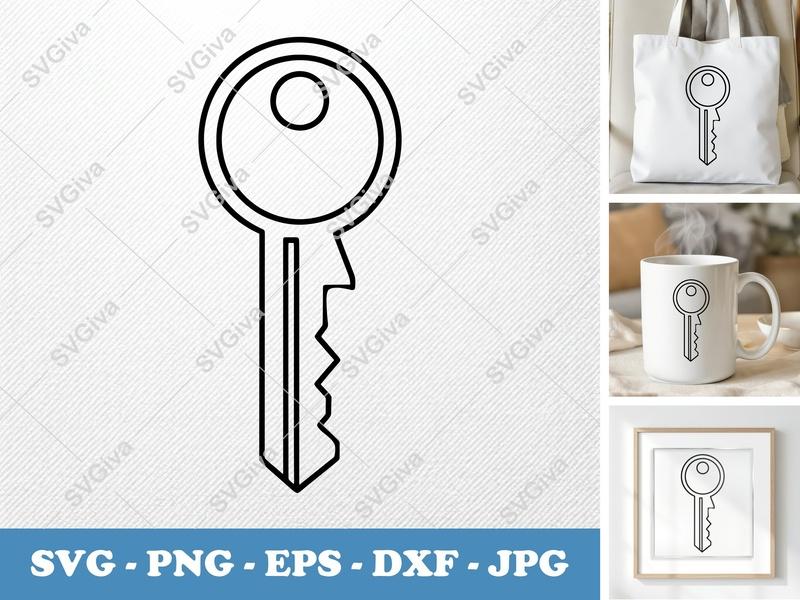 Key classic svg icon | Double Outline, Minimalist Key SVG, PNG, EPS, DXF | Cricut Silhouette Cut File