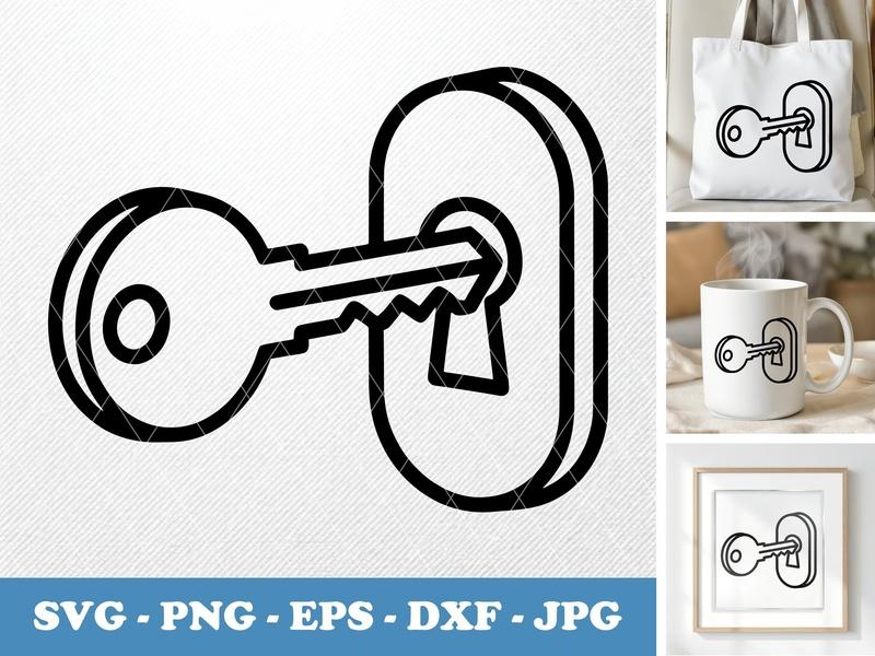 Key in active use SVG | Keyhole Icon Cut File | Bold Line Art PNG EPS DXF for Cricut Silhouette
