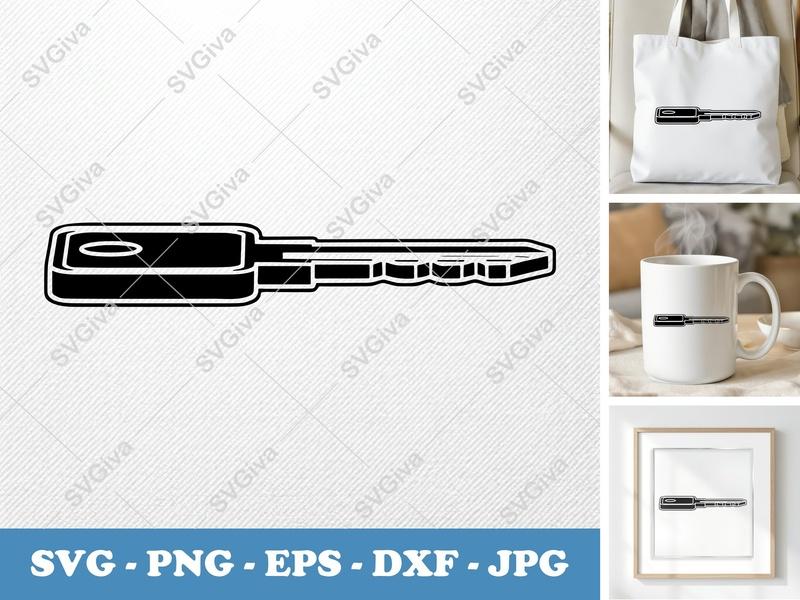 Key in side view profile SVG | Solid Black Fill, White Contour, Crisp Edges | PNG EPS DXF for Cricut Silhouette