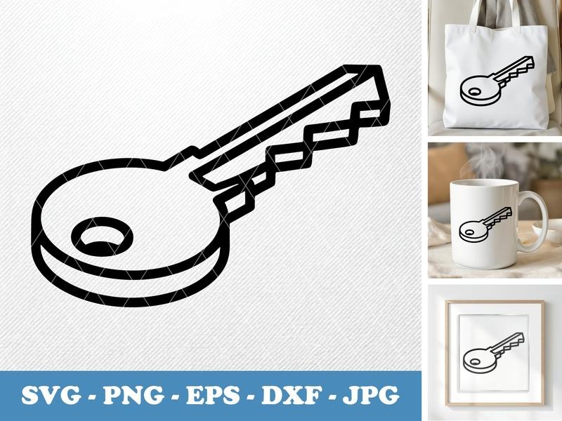 Key isometric angle SVG | Bold Outline Key | PNG EPS DXF for Cricut, Silhouette | Minimalist Office Icon