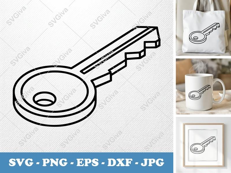 Key isometric angle SVG | Double Outline Cut File | Low Detail Office Icon PNG EPS DXF for Cricut, Silhouette
