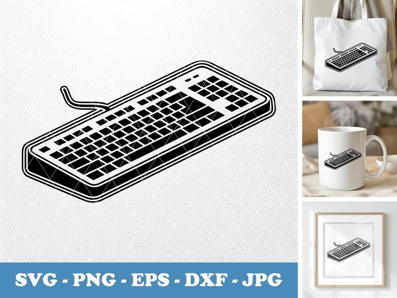 Keyboard isometric angle SVG | Black Fill Solid Line | PNG EPS DXF | Cricut Silhouette Cut File | Workspace Tech Icon