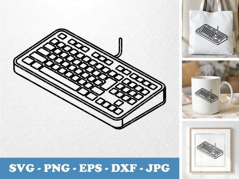 Keyboard isometric angle SVG | Double Outline Computer Keyboard Cut File | PNG EPS DXF for Cricut Silhouette