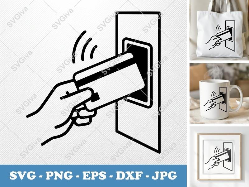 Keycard SVG | Access Card Reader, Hand, Contactless | PNG EPS DXF for Cricut, Silhouette, Digital Download