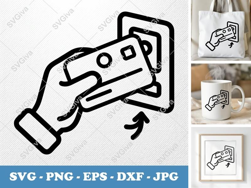 Keycard SVG for Access Control, Swipe Card, Hand Holding Card, Digital Download PNG EPS DXF for Cricut, Silhouette