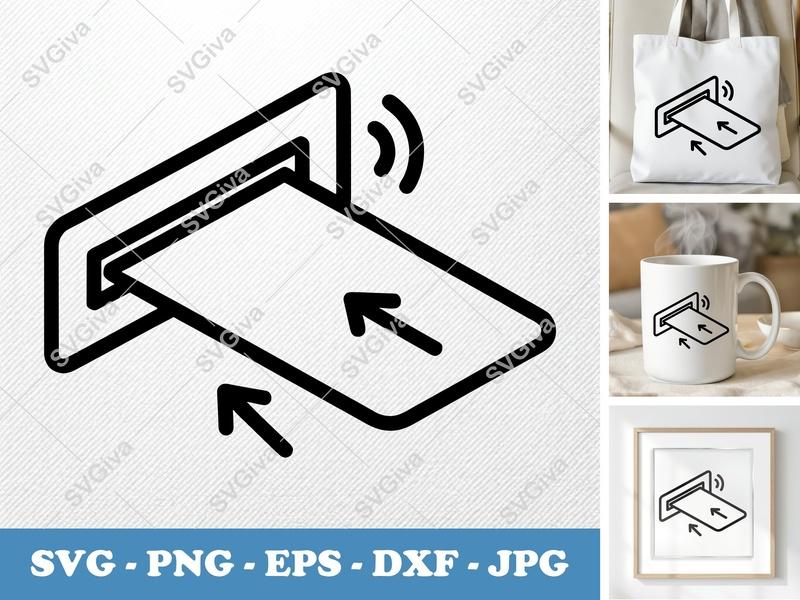 Keycard SVG, Modern Access Card Reader, Entry Swipe, PNG EPS DXF for Cricut & Silhouette