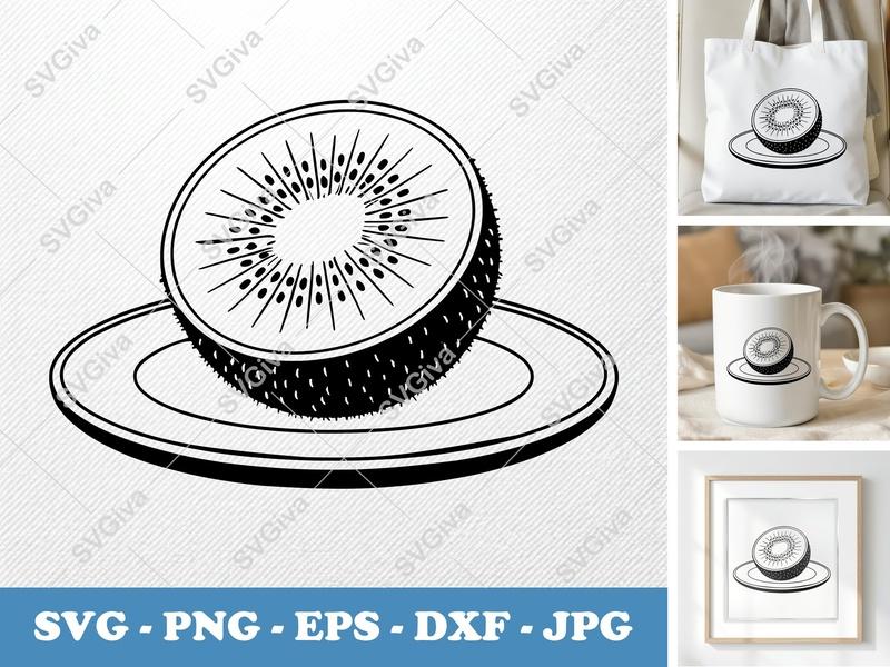 Kiwi on a Plate SVG | Puffy Soft Forms Vector | PNG DXF EPS | Cricut Silhouette Cut File