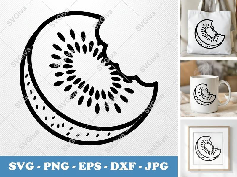 Kiwi Partially Eaten SVG - Friendly Rounded Bean Shape Design | PNG DXF EPS | Cricut Silhouette File