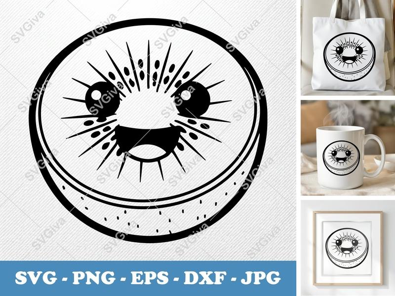 Kiwi SVG Kawaii Fruit Cut File | Modern Food PNG, EPS, DXF for Cricut & Silhouette | Cute Fruit Clipart Vector
