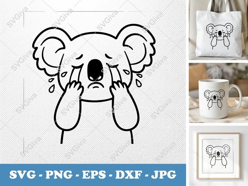 Koala Crying SVG | Friendly Bean-Shaped Design | PNG DXF EPS | Cricut Silhouette File