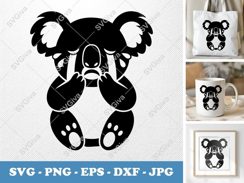 Koala Crying SVG PNG DXF EPS | Sad Koala Cut File for Cricut Silhouette Animals