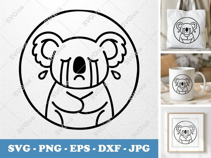 Koala Crying SVG, Sad Koala Cut File, Modern Animal PNG EPS DXF for Cricut & Silhouette, Cute Koala Vector Clipart