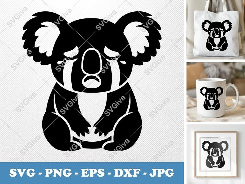 Koala Crying SVG, Sad Koala Cut File, Modern Design | PNG EPS DXF for Cricut & Silhouette, Animal Clipart Vector