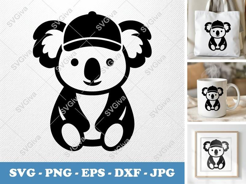 Koala in a Cap SVG | Puffy Soft Shapes | Inflated Pillow-Soft Forms | PNG DXF EPS | Cricut Silhouette File