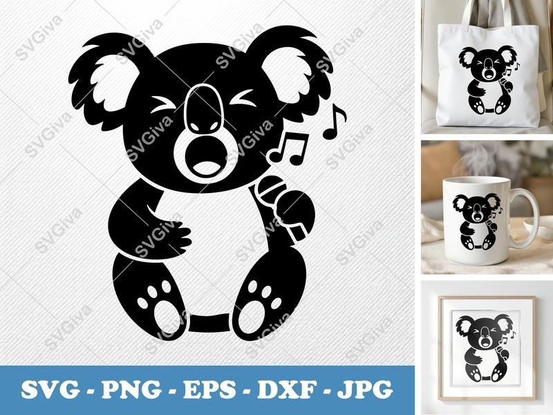 Koala Singing SVG PNG DXF EPS | Music Animal Cut File Cricut Silhouette Vector
