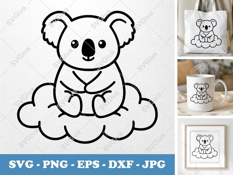 Koala Sitting on Cloud SVG | Rounded Bean-Shaped Design | PNG DXF EPS for Cricut Silhouette