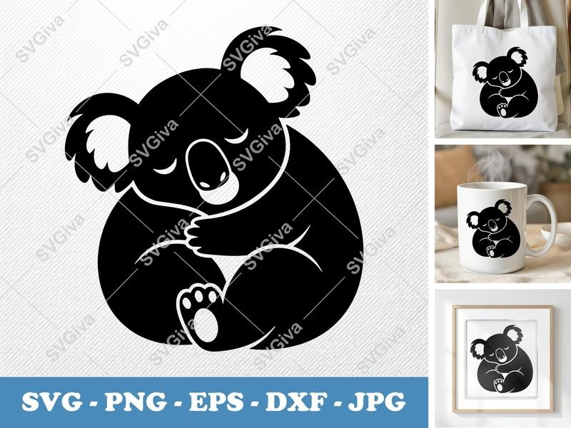 Koala Sleeping SVG PNG DXF EPS Cut File | Cricut Silhouette | Cute Animal Vector Design
