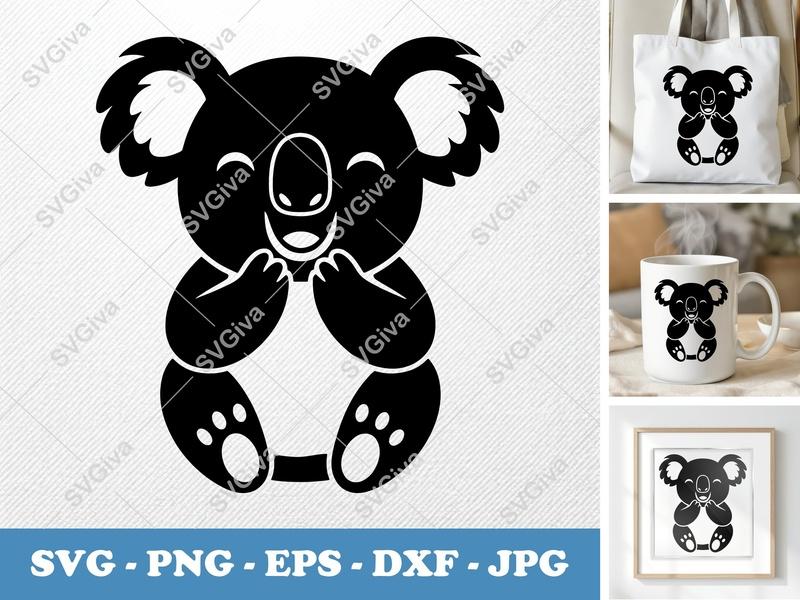 Koala Smiling Happily SVG PNG DXF EPS | Cricut Silhouette Cut File Vector Art