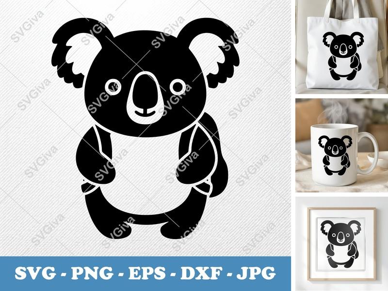 Koala SVG Cut File | Modern Simple Koala Clipart | Cute Animal Vector | PNG EPS DXF for Cricut Silhouette