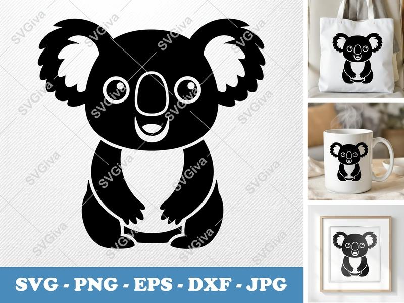 Koala SVG, Modern Koala Cut File, Cute Animal Vector, Cricut Silhouette Koala PNG EPS DXF, Baby Koala Clipart, Nursery Decor