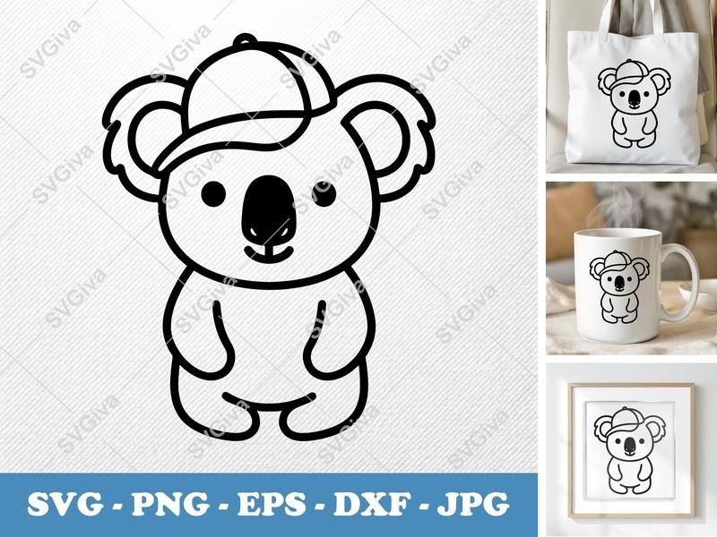Koala SVG with Hat | Cute Modern Design | PNG EPS DXF | Cricut & Silhouette Cut File