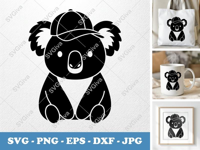 Koala SVG with Hat | Modern Animal Cut File for Cricut & Silhouette | PNG EPS DXF Vector Clipart Design