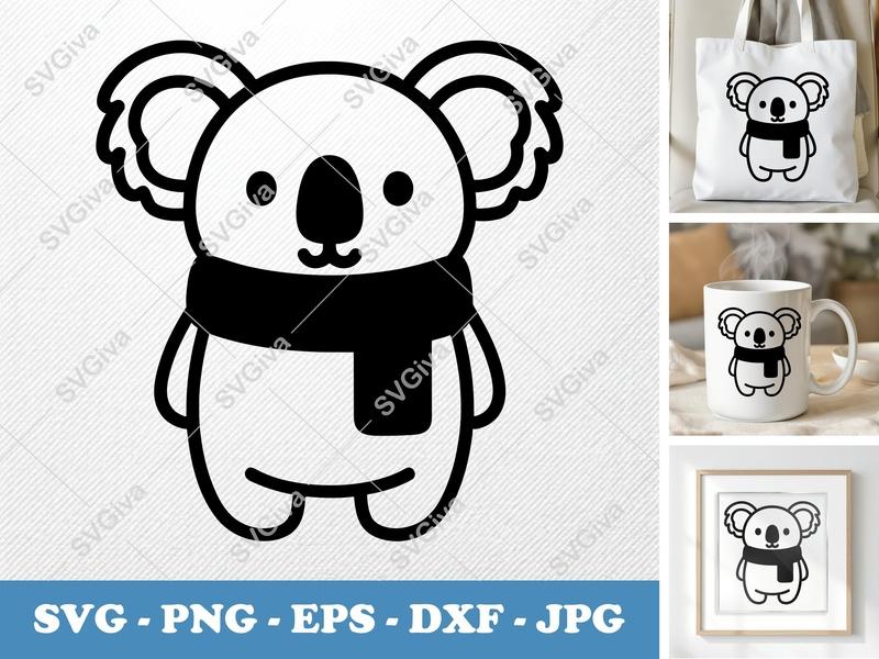 Koala wearing a scarf SVG | Inflated Puffy Shapes | PNG, DXF, EPS | Cricut, Silhouette Ready