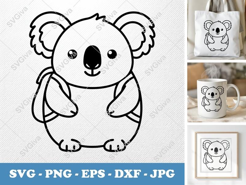 Koala Wearing Backpack SVG | Friendly Bean-Shaped Cut File | Rounded Body Design for Cricut, Silhouette | PNG DXF EPS
