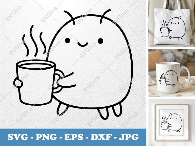 Ladybug Coffee SVG, Cute Beverage Mug PNG, EPS, DXF for Cricut & Silhouette, Modern Clean Design, Insect Drink Lover