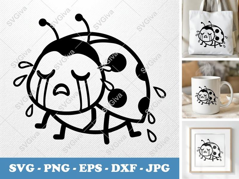 Ladybug Crying SVG | Insect Cut File PNG DXF EPS Cricut Silhouette Bug Art